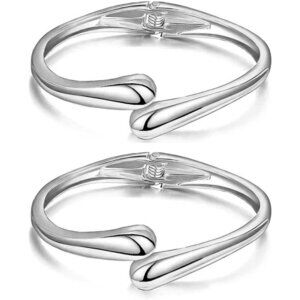 Trendy Silver-2 PC Bangle bracelet Women Teen Chunky Adjustable Twist Jewelry